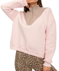 Női világos rózsaszín pulóver rövid cipzárral✅ - RUE PARIS