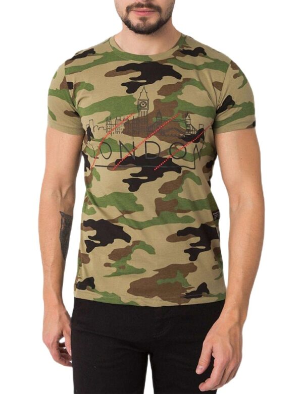 Khaki férfi camo póló✅ - Basic