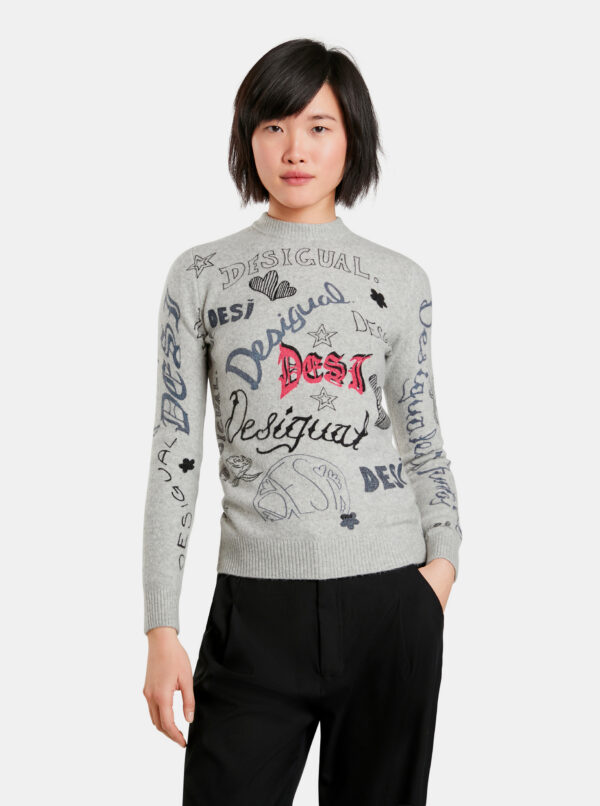 Desigual szürke pulóver Jers Paloma – XL – Desigual✅