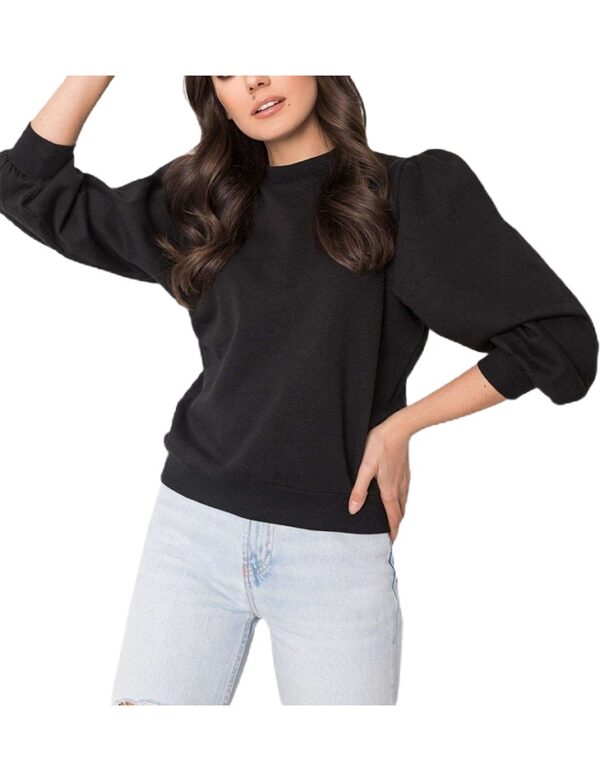 fekete női pulóver összeszedett ujjal✅ - Basic